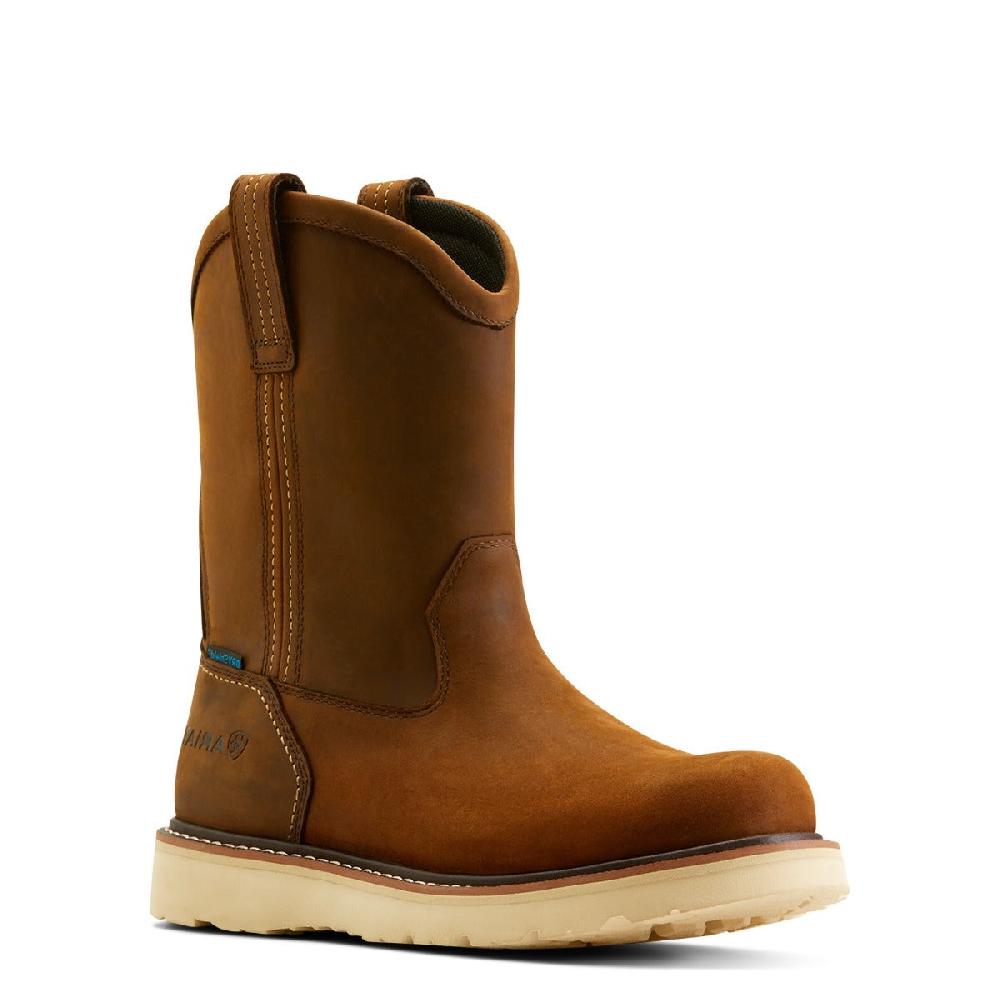 Ariat Distressed Brown Rebar Wedge Pull-On H2O Work Boots 10053612