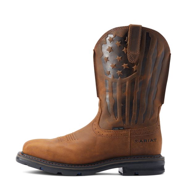 Ariat Distressed Brown Sierra Shock Shield Patriot Wide Square Steel Toe Men's Work Boots 10044426