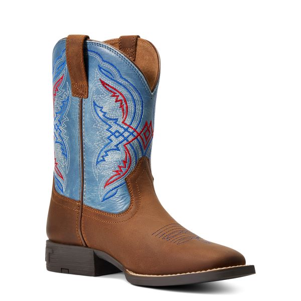 Ariat Distressed Brown/Stone Blue Double Kicker Kids' Western Boots 10040247