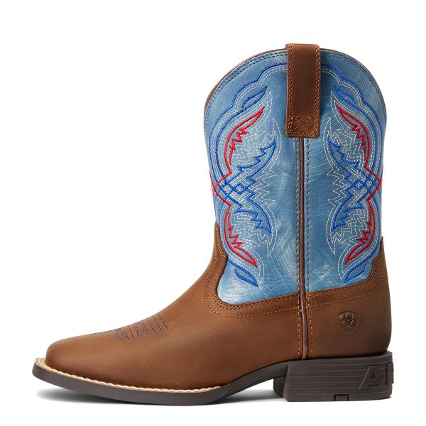 Ariat Distressed Brown/Stone Blue Double Kicker Kids' Western Boots 10040247