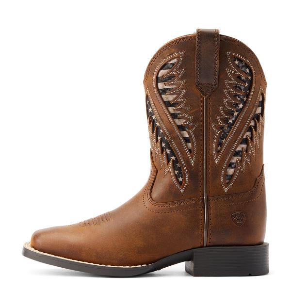 Ariat Distressed Tan Quickdraw VentTEK Kids Western Boots 10044485
