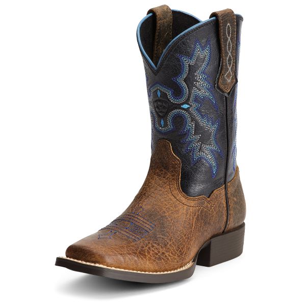 Ariat Earth And Black With Blue Accents Youth Tombstone Western Boots 10012794