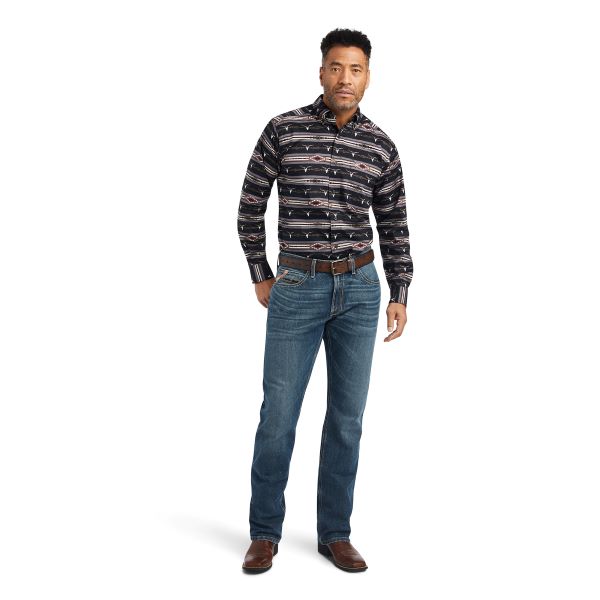 Ariat Eiffel Tower Woods Men's Fitted Button Down Shirt With Steer Head Print 10042263