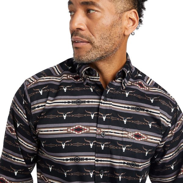 Ariat Eiffel Tower Woods Men's Fitted Button Down Shirt With Steer Head Print 10042263