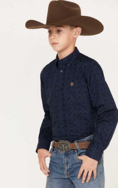 Ariat Estate Blue Giles Classic Fit Boy's Long Sleeve Button Down Shirt 10042797