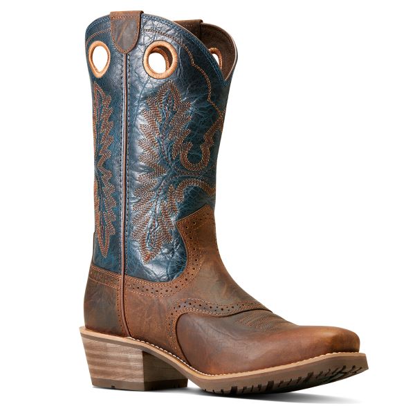 Ariat Fiery Brown Crunch/Western Blue Hybrid Roughstock Square Toe Men's Boots 10046831