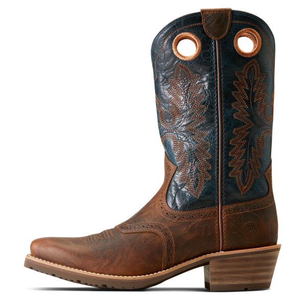 Ariat Fiery Brown Crunch/Western Blue Hybrid Roughstock Square Toe Men's Boots 10046831