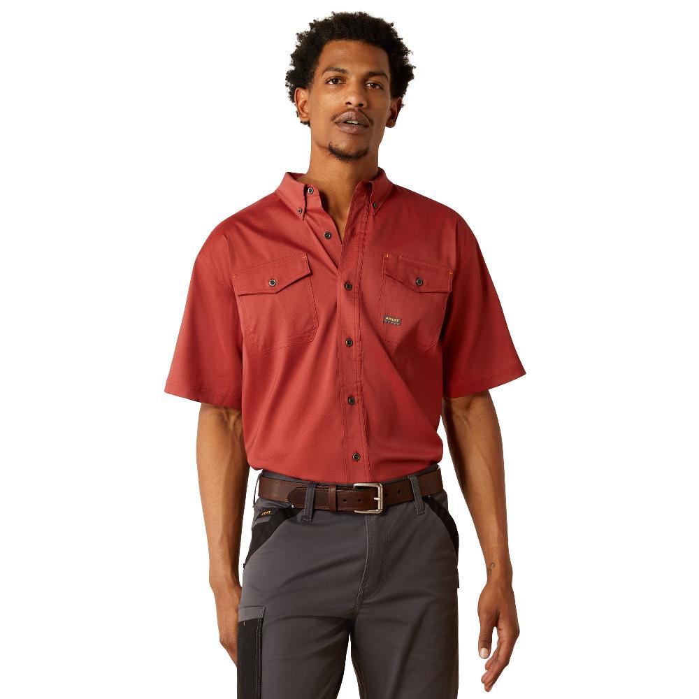 Ariat Firebrick Red Rebar Made Tough VentTEK Men's Collared DuraStretch Work Shirt 10055195