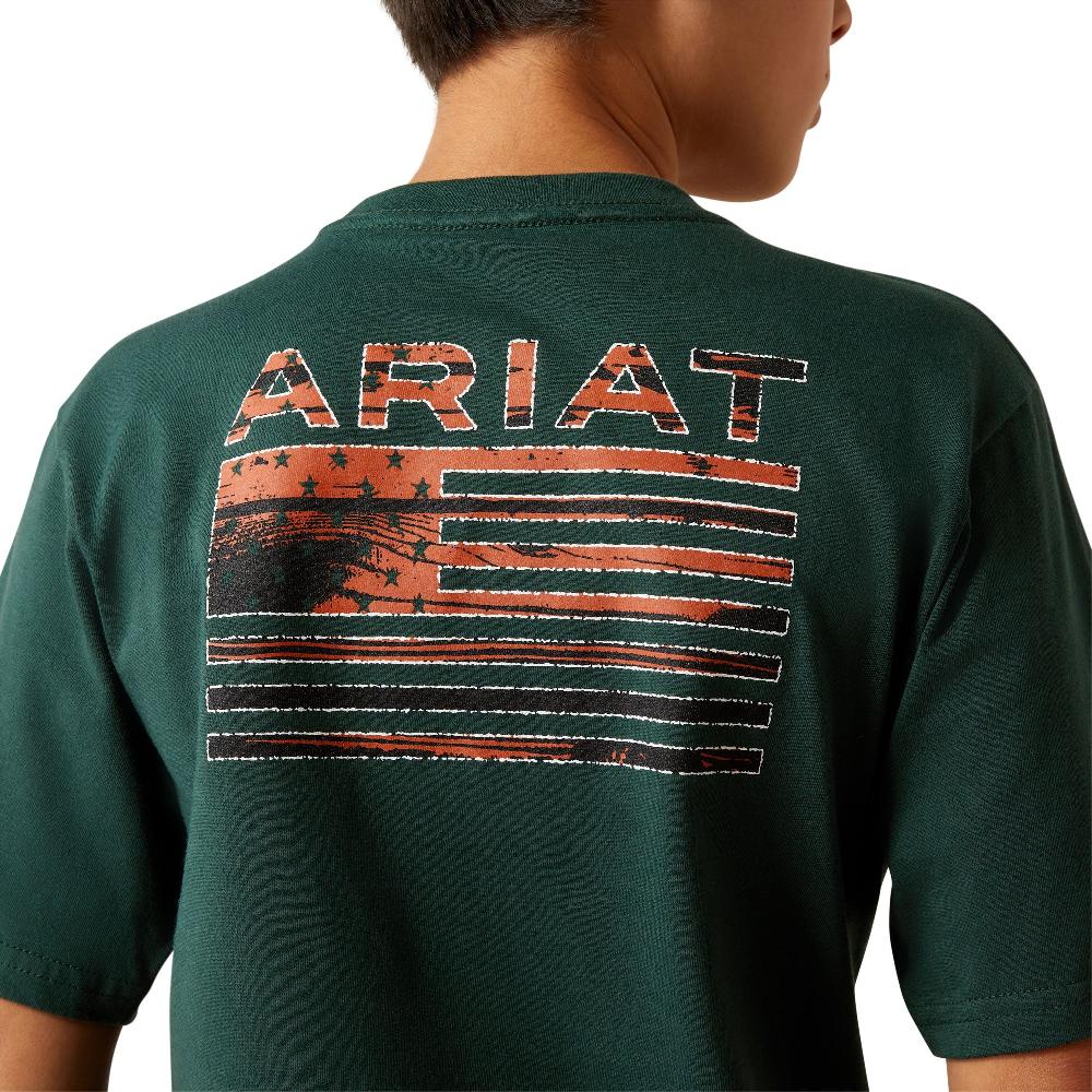 Ariat Forest Green Rustic Wood Flag Men's Short Sleeved T-Shirt 10060398