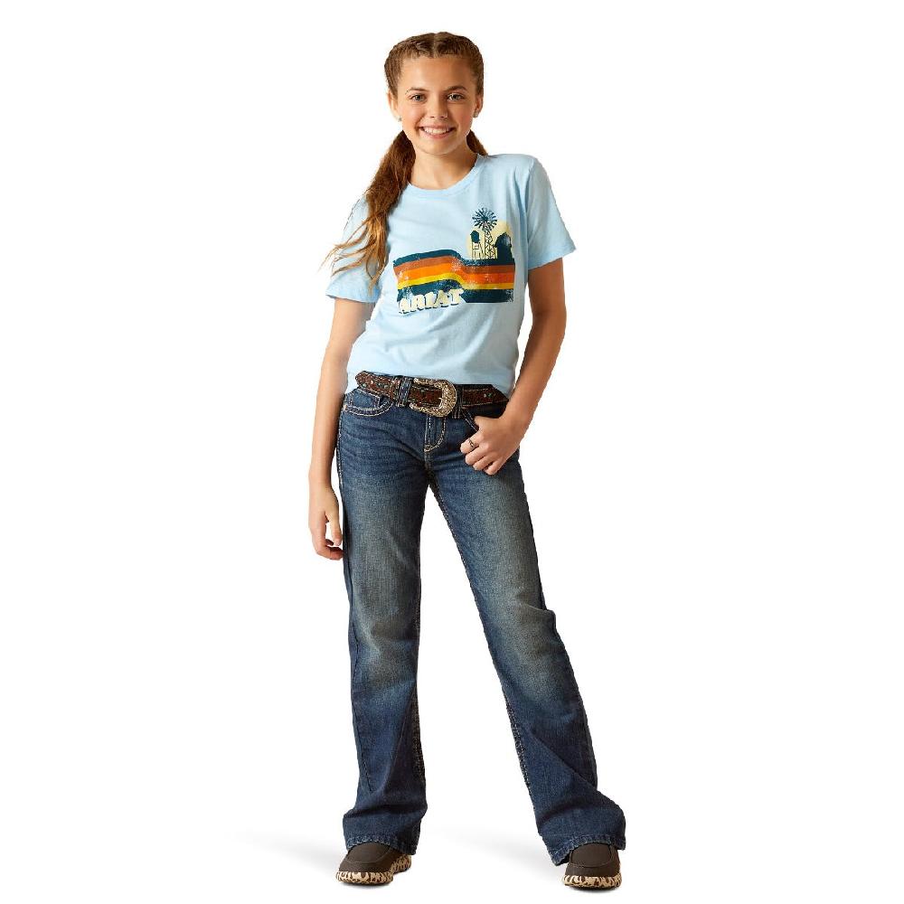 Ariat Frost Blue Acres Short Sleeve Girls Tee Shirt 10051428