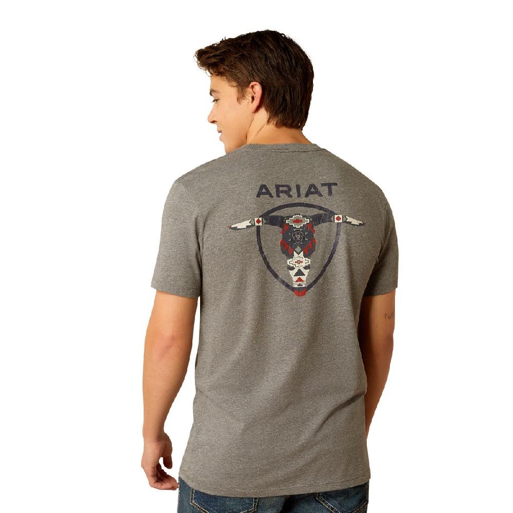 Ariat Graphite Heather Men's Southwestern Longhorn Short Sleeve T-Shirt 10052037