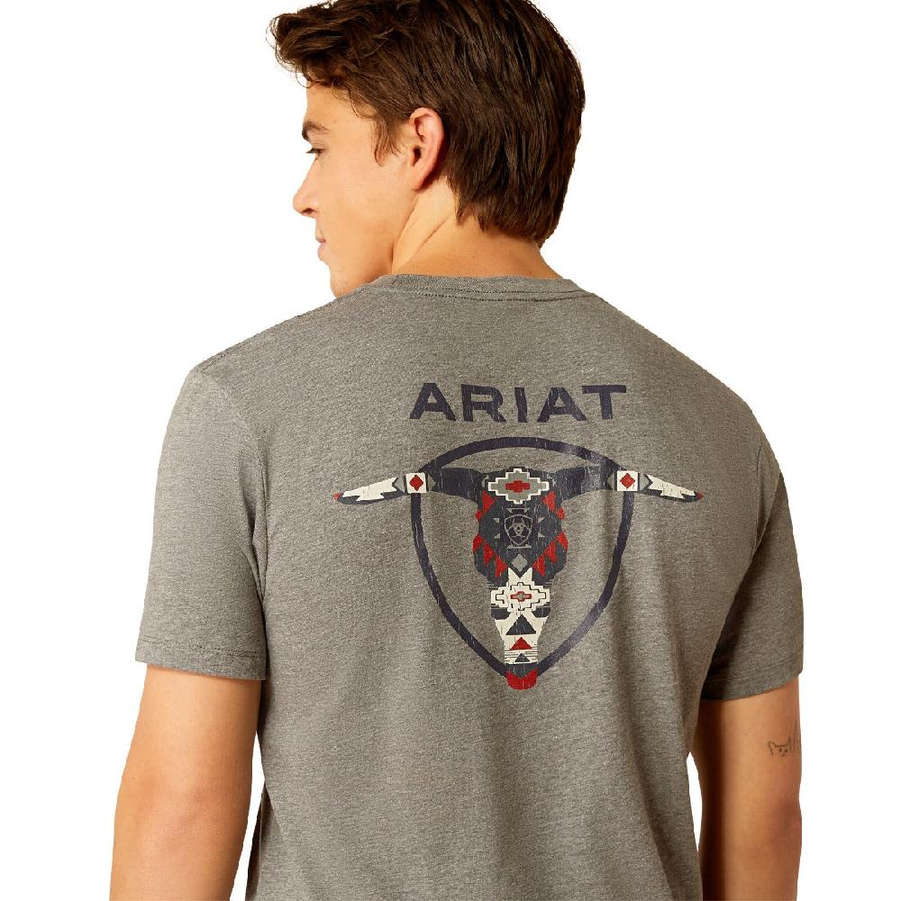 Ariat Graphite Heather Men's Southwestern Longhorn Short Sleeve T-Shirt 10052037
