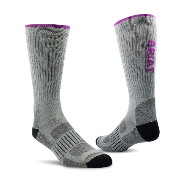 Ariat Grey High Performance Crew Tek Women's Work Socks 2 Pair Pack 2909-020