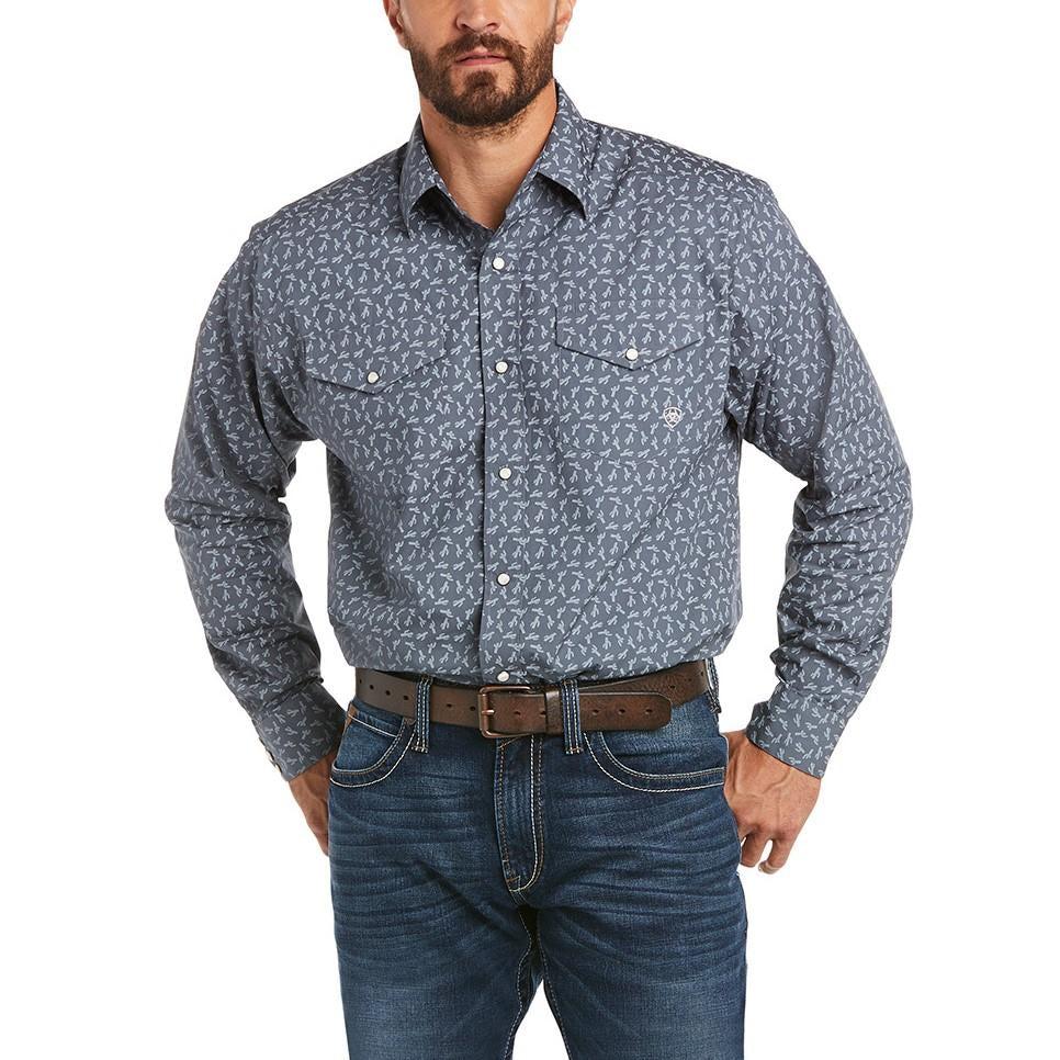 ARIAT GREY LONG SLEEVE TAREZ ROCK CLIMB MEN'S SNAP SHIRT 10035335