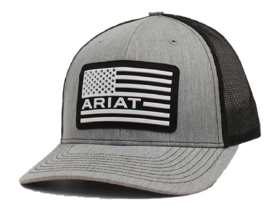 Ariat Grey Men's R112 Snapback Hat with Rubber USA Flag Ariat Logo A300012706