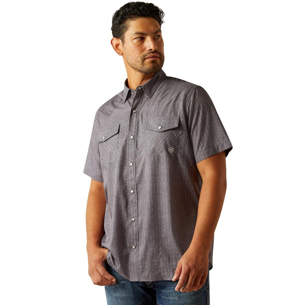 Ariat Grey VentTek Men's Short Sleeve Collared Western Fitted Snap Shirt 10058825
