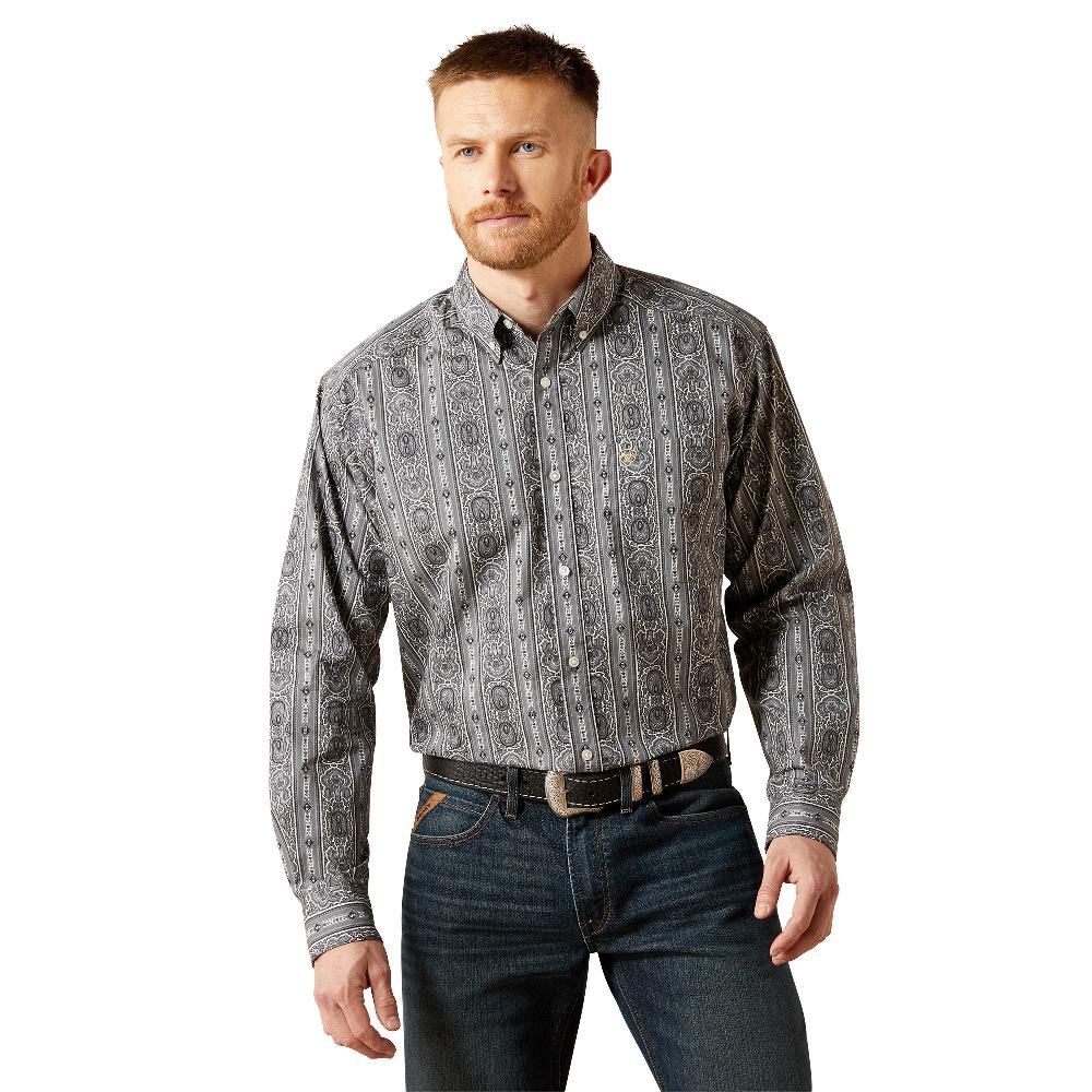 Ariat Grey with Print Tatum Men's Collared Classic Fit Longsleeve Shirt 10065852