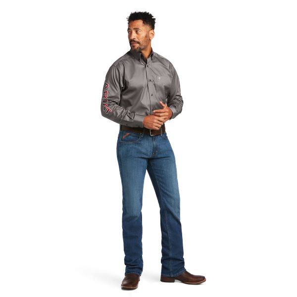 Ariat Grey With Serape Red Team Logo Mens Twill Shirt 10039369