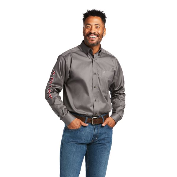 Ariat Grey with Serape Red Team Logo Mens Twill Shirt 10039369