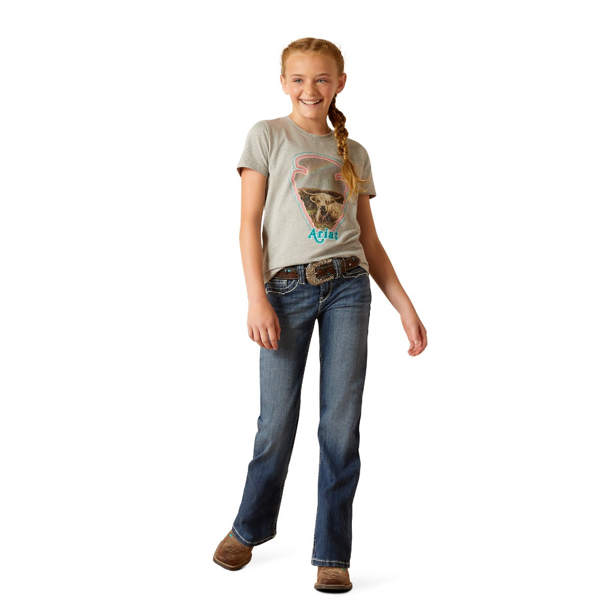 Ariat Heather Grey Arrowhead Girls Short Sleeve T-Shirt 10048588