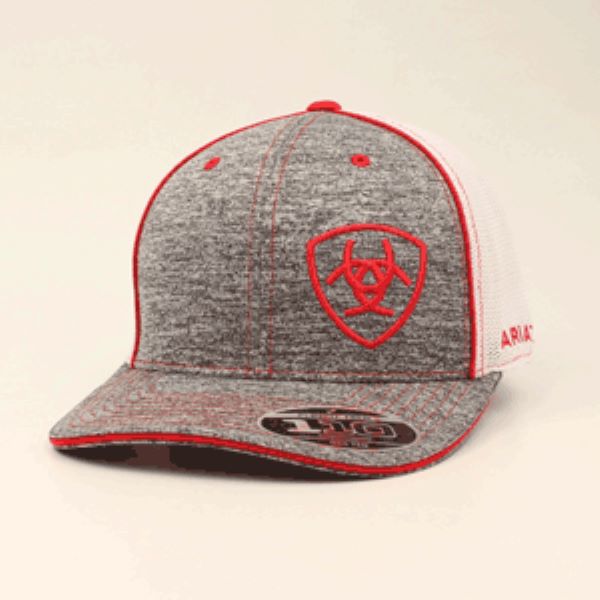 Ariat Heather Grey with Red Logo Flexfit Mens Hat 15049004