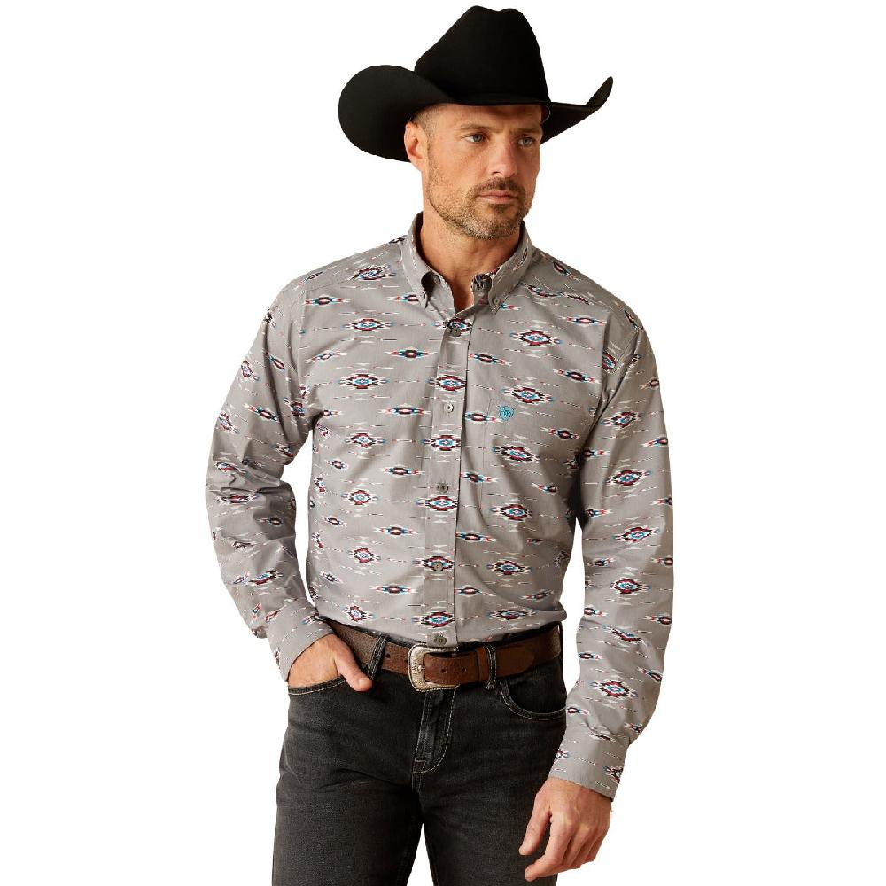 Ariat Jarrod Cement & Colorful Aztec Print Men's Long Sleeve Shirt 10053896