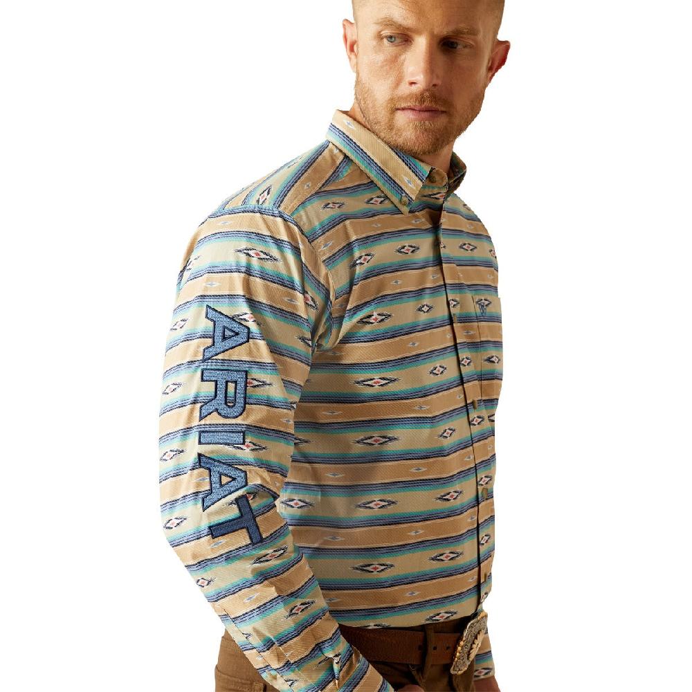 Ariat Khaki/Blue Team Peer Men's Classic Fit Longsleeve Button Front Shirt 10054731