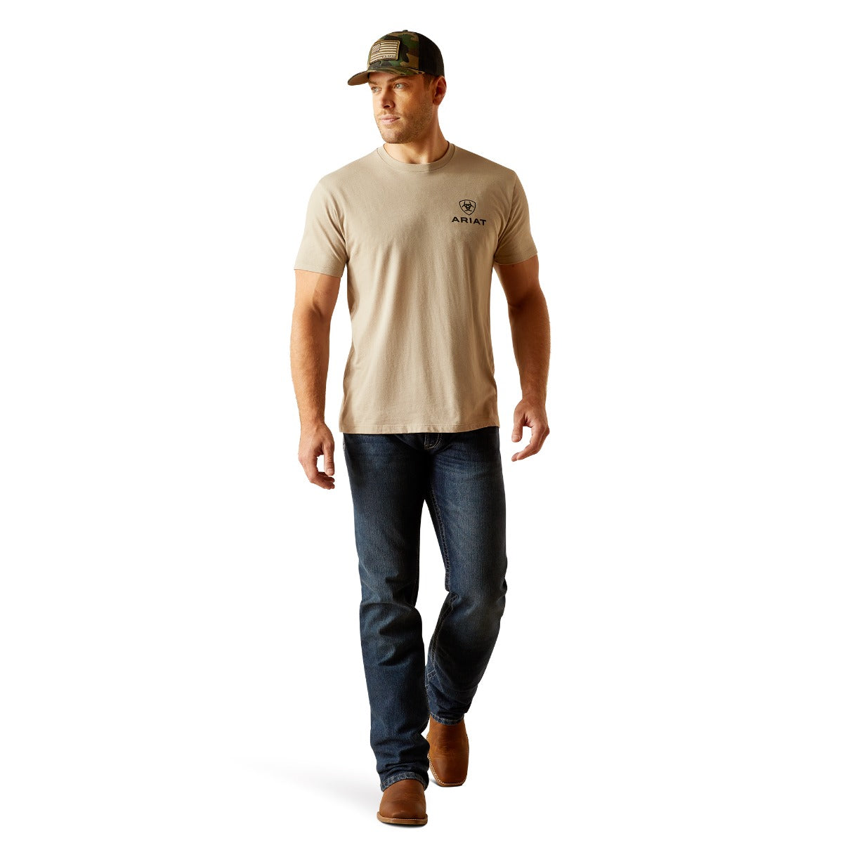 Ariat Khaki Heather Wheat Shield Men's Short Sleeve T-Shirt 10051385