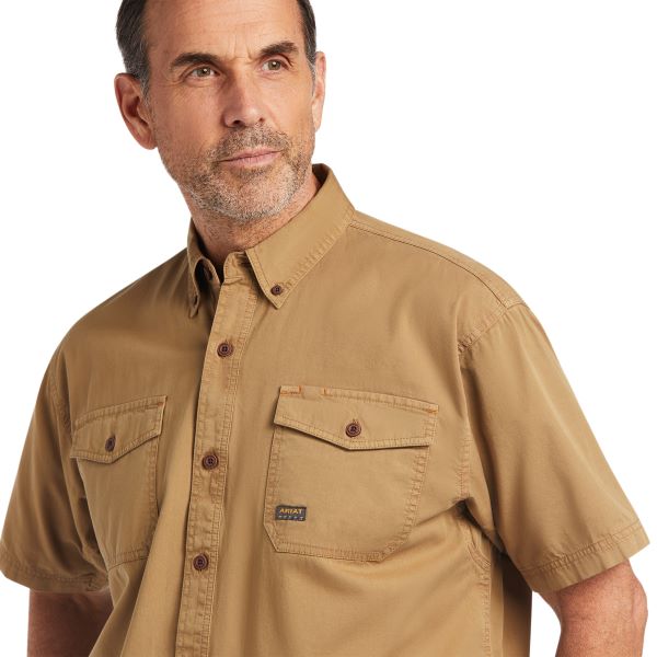Ariat Khaki Rebar Washed Twill Mens Short Sleeve Work Shirt 10039483