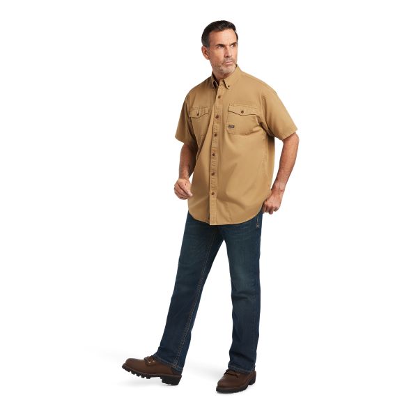Ariat Khaki Rebar Washed Twill Mens Short Sleeve Work Shirt 10039483