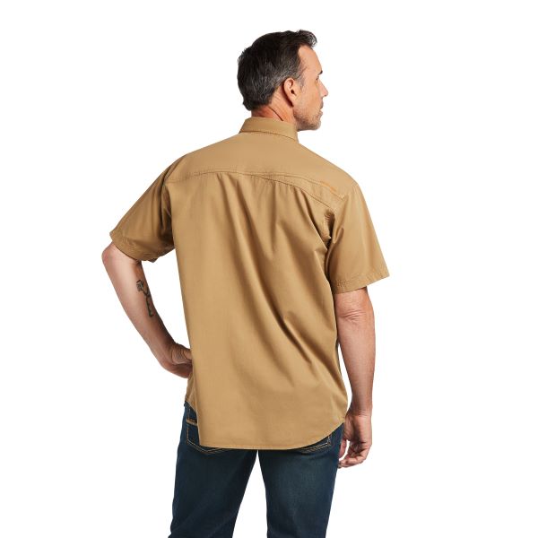 Ariat Khaki Rebar Washed Twill Mens Short Sleeve Work Shirt 10039483