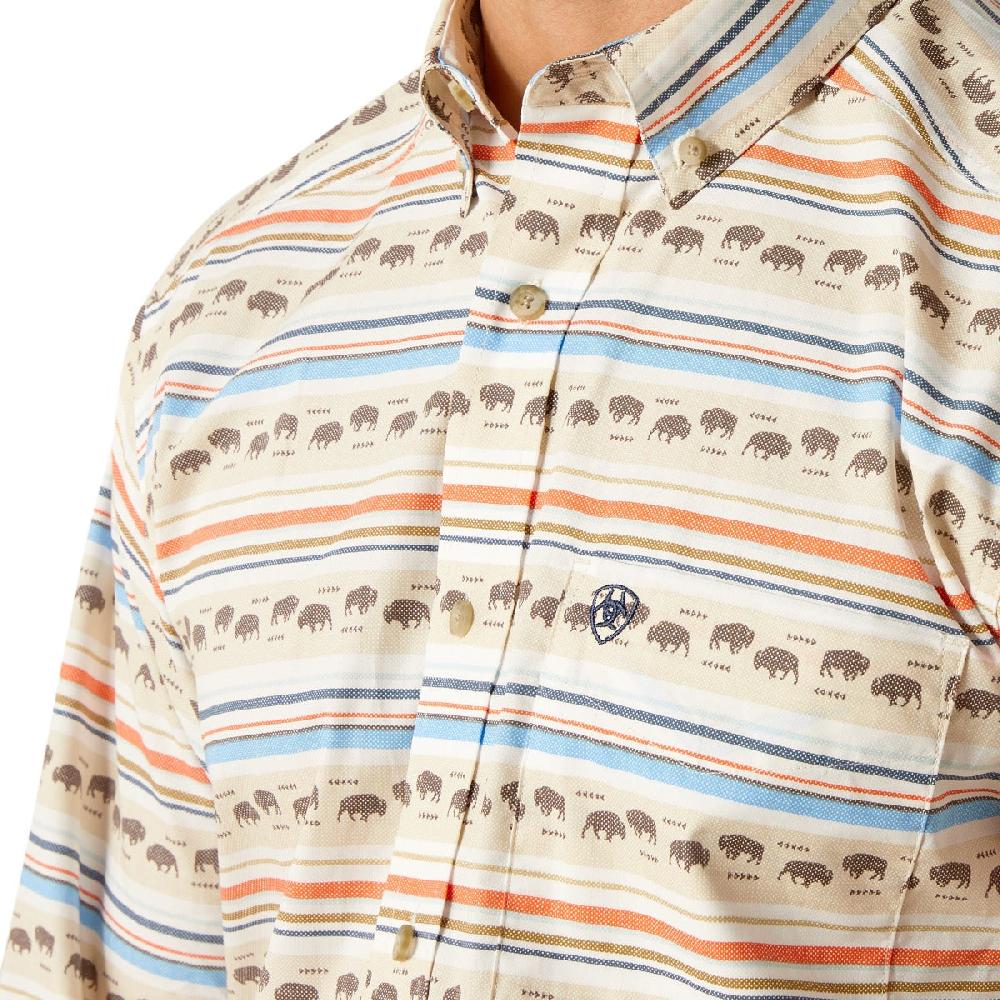 Ariat Khaki With Horizontal Print Reed Men's Collared Classic Fit Longsleeve Button Down Shirt 10051512