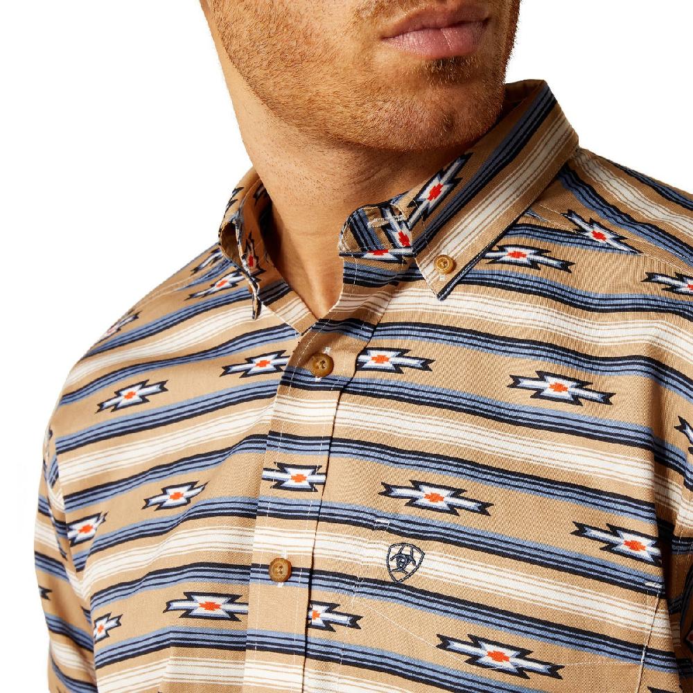 Ariat Khaki With Print Trace Men's Classic Fit Collared Longsleeve Button Down Shirt 10052616