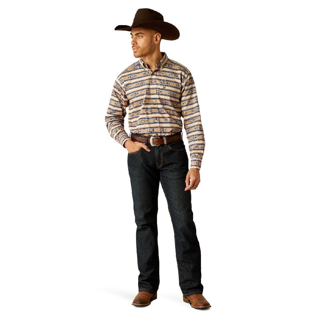 Ariat Khaki With Print Trace Men's Classic Fit Collared Longsleeve Button Down Shirt 10052616