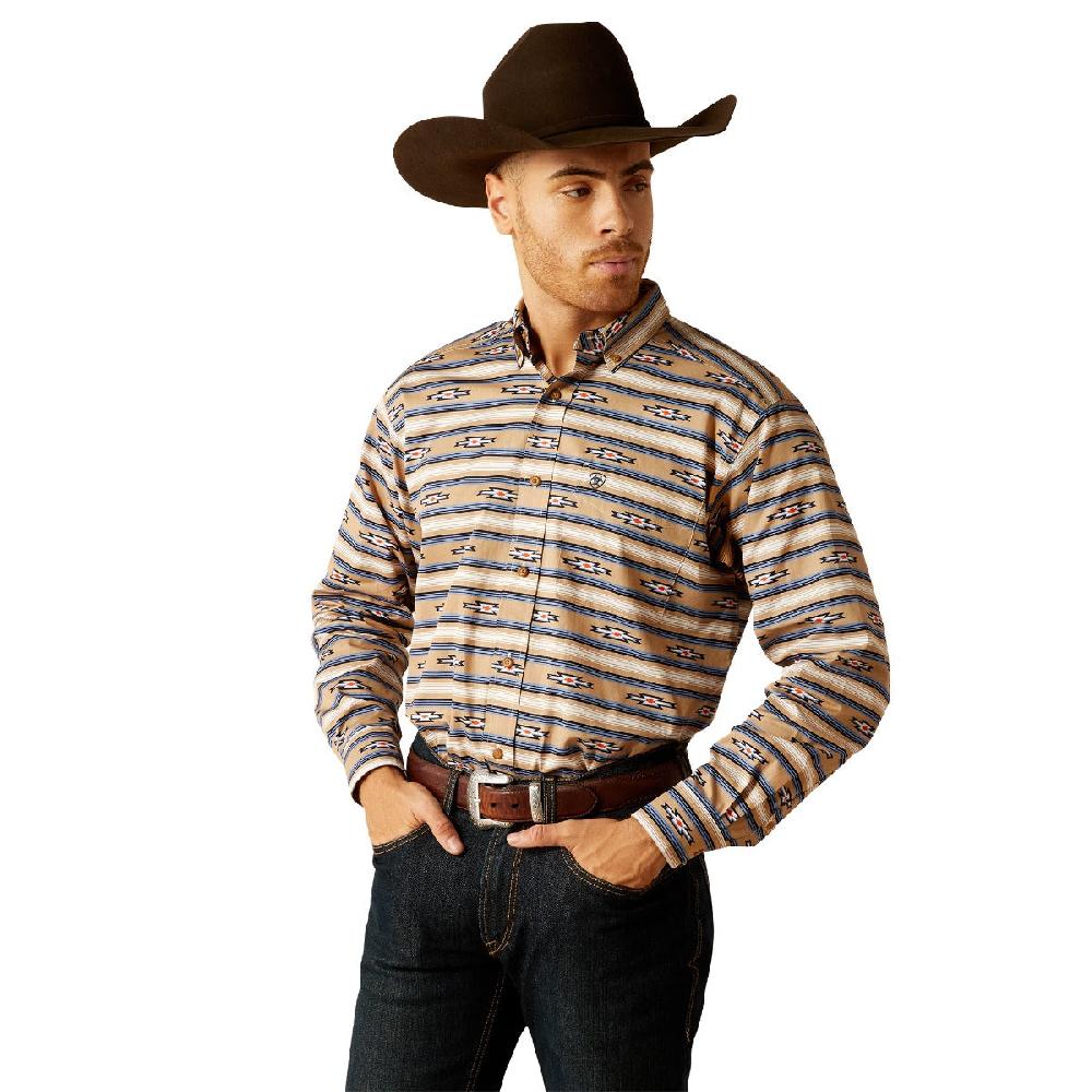 Ariat Khaki with Print Trace Men's Classic Fit Collared Longsleeve Button Down Shirt 10052616