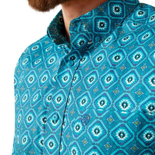Ariat Lanai Turquoise Print Bruno Fitted Men's Long Sleeve Button Down Shirt 10046194