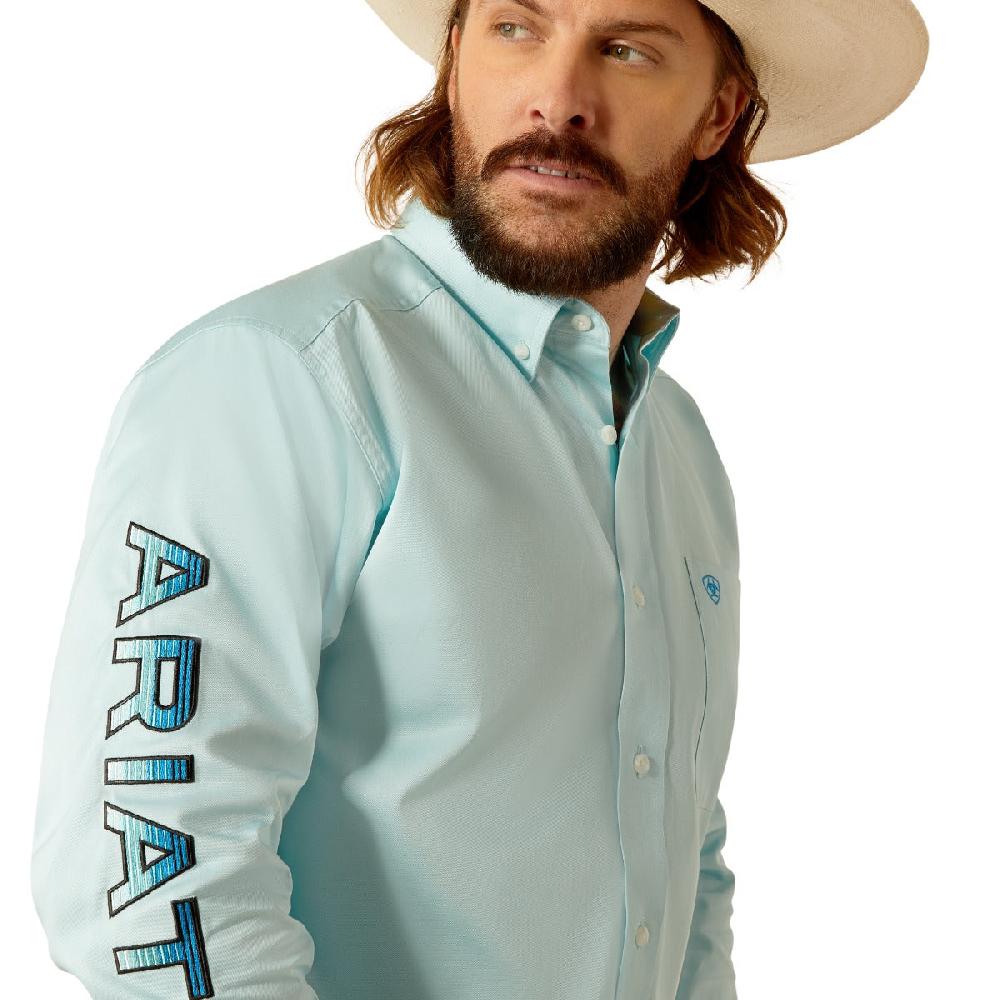 Ariat Light Aqua Team Logo Men's Twill Fitted Long Sleeve Button Down Western Shirts 10048717