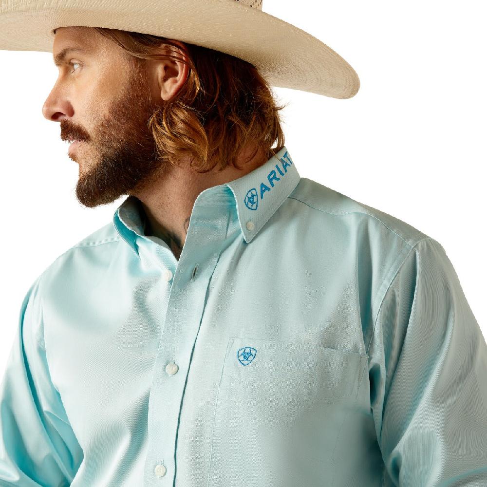 Ariat Light Aqua Team Logo Men's Twill Fitted Long Sleeve Button Down Western Shirts 10048717