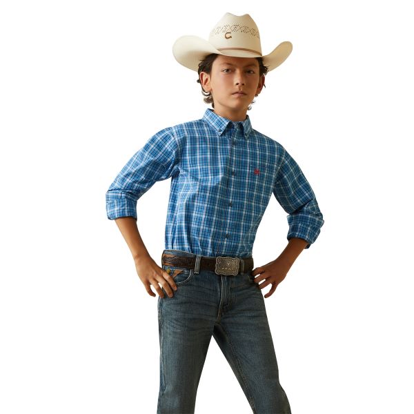 Ariat Light Blue (Blue Plaid) Pro Series Leyton Boys Classic Fit Shirt 10043712