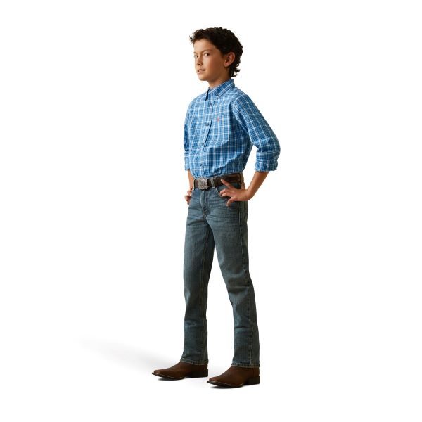 Ariat Light Blue (Blue Plaid) Pro Series Leyton Boys Classic Fit Shirt 10043712