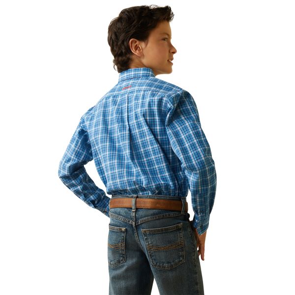 Ariat Light Blue (Blue Plaid) Pro Series Leyton Boys Classic Fit Shirt 10043712