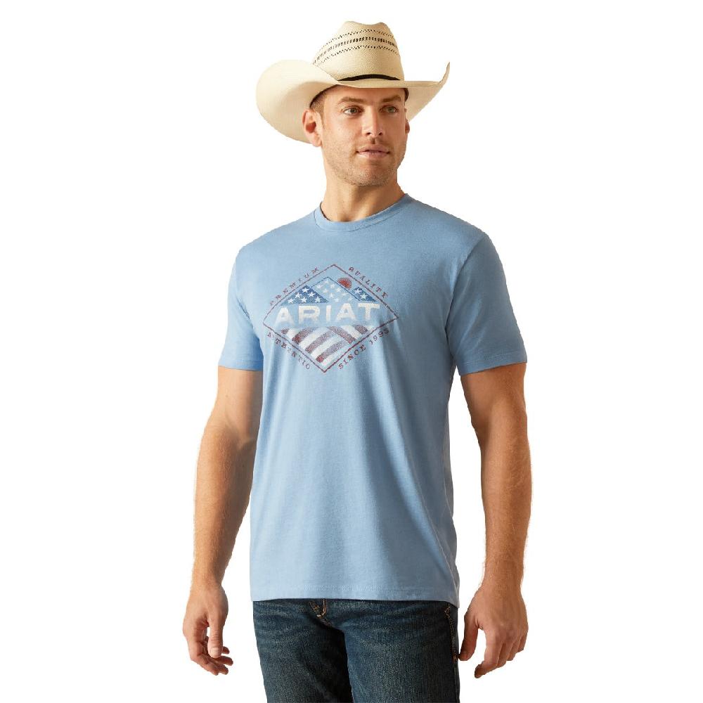 Ariat Light Blue Heather USA Range Men's Short Sleeve T-Shirt 10051749