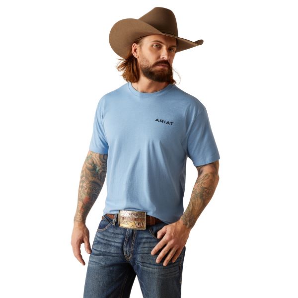 Ariat Light Blue Heather Wheat Flag Men's T-Shirt 10047894
