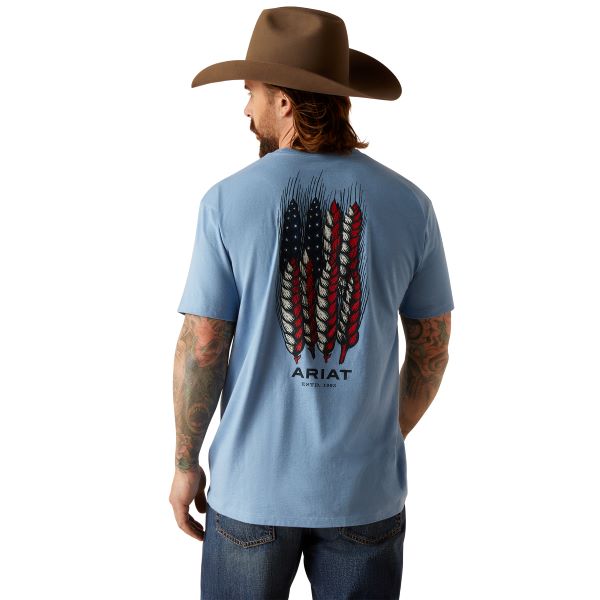 Ariat Light Blue Heather Wheat Flag Men's T-Shirt 10047894