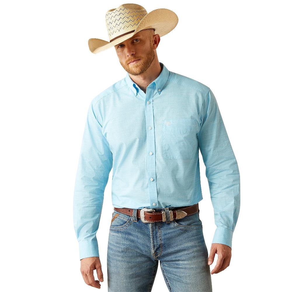 Ariat Light Blue Solid Slub Men's Collared Classic Fit Button Down Longsleeve Shirt 10058785