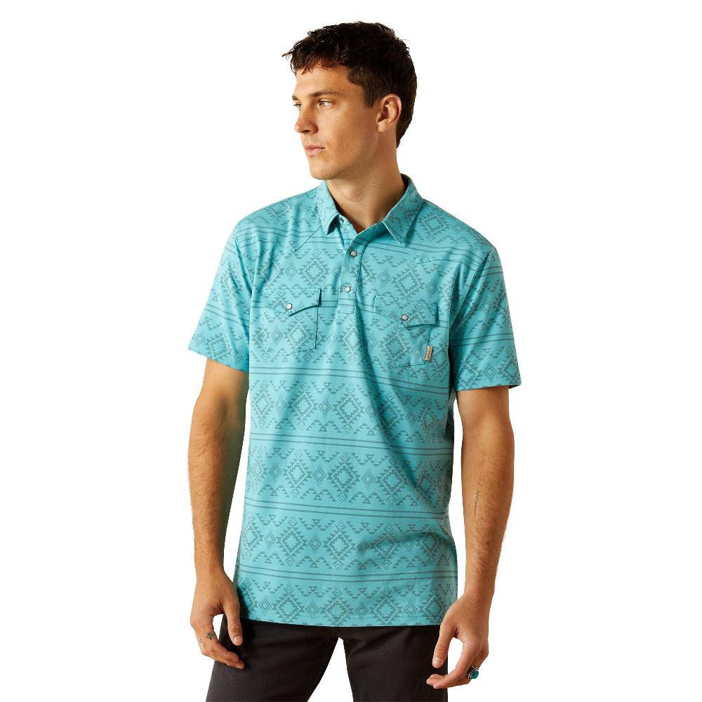 Ariat Light Blue Southwest Retro Western Snap Men's Polo Shirt 10061470