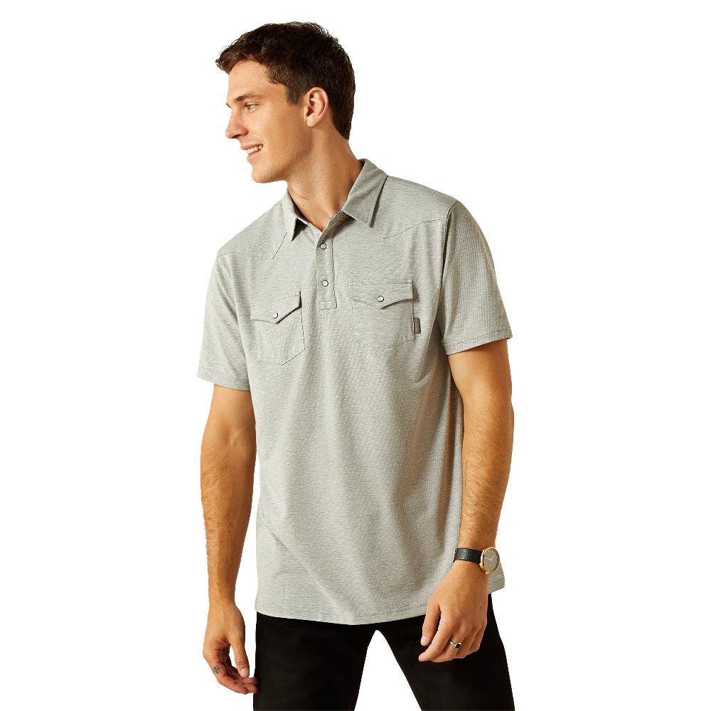 Ariat Light Grey Heather Retro Western Snap Men's Polo Shirt 10061471