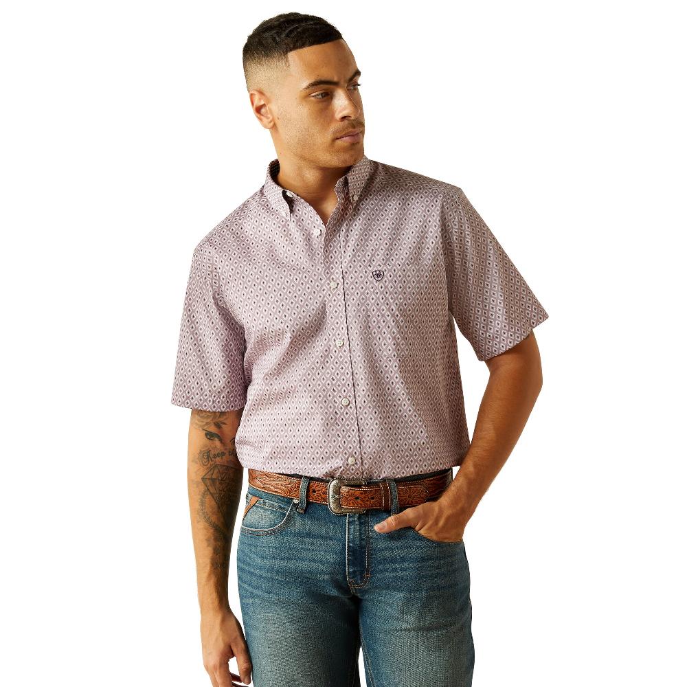 Ariat Lilac Wrinkle Free Rafael Men's Collared Classic Fit Short Sleeve Button Front Shirt 10059001
