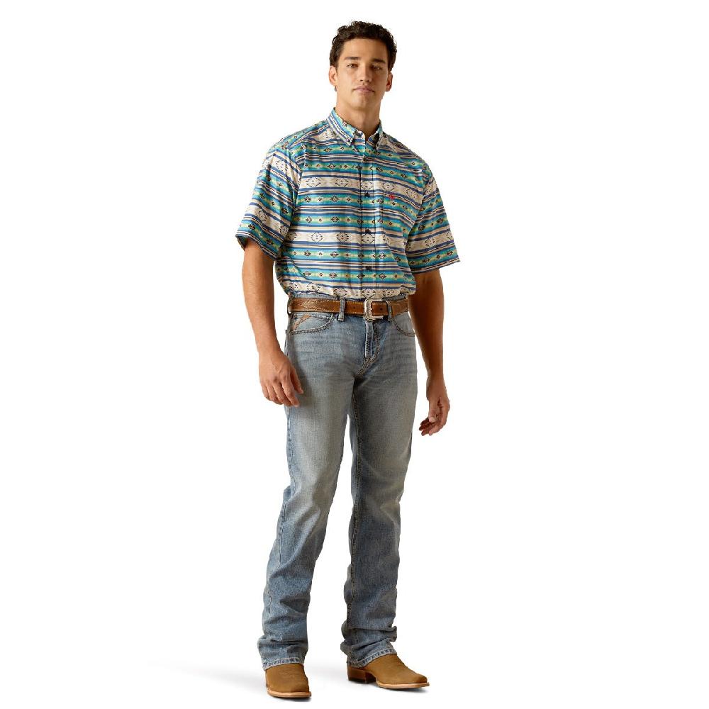 Ariat Limoges Blue Print Denzel Men's Short Sleeve Collared Button Down Shirt 10051492