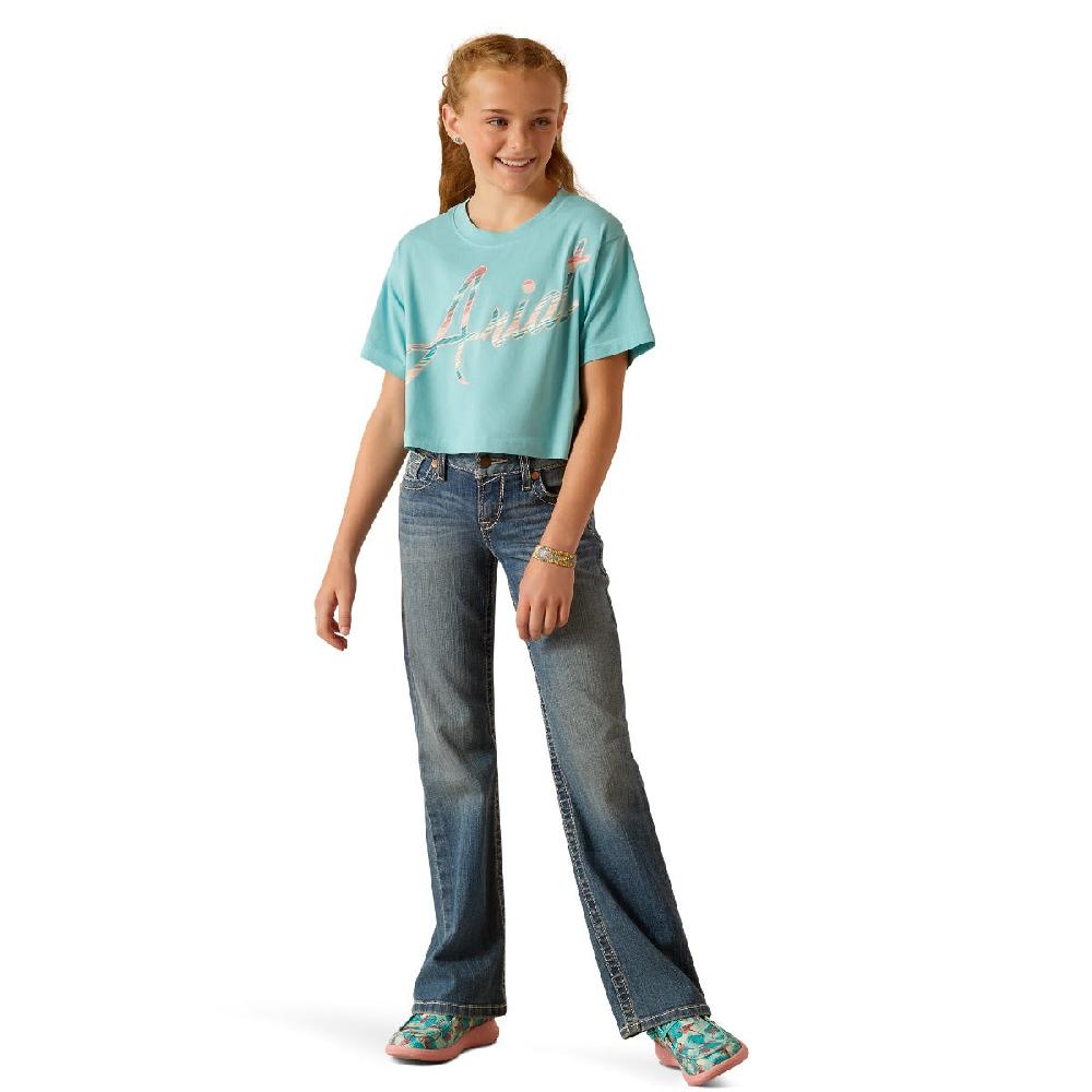 Ariat Marine Blue Mills Crop Girls Short Sleeve T-Shirt 10048590